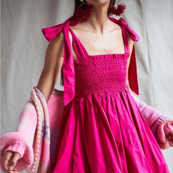 LoveShackFancy Amada Tie-Shoulder Bubble Dress in Pink Size: XS - Picture 1 of 9